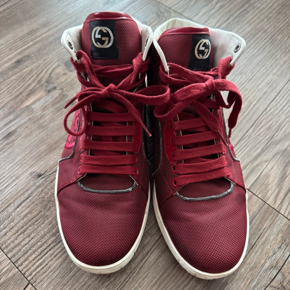 Gucci Men's 309517 Signature Red Burgundy High-Top Sneakers Size 7.5 - Picture 3 of 8